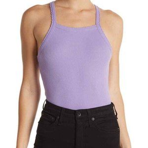 BP. Nordstrom Women's Purple Picot Trim Cotton Blend Rib Bodysuit Plus Size 1X